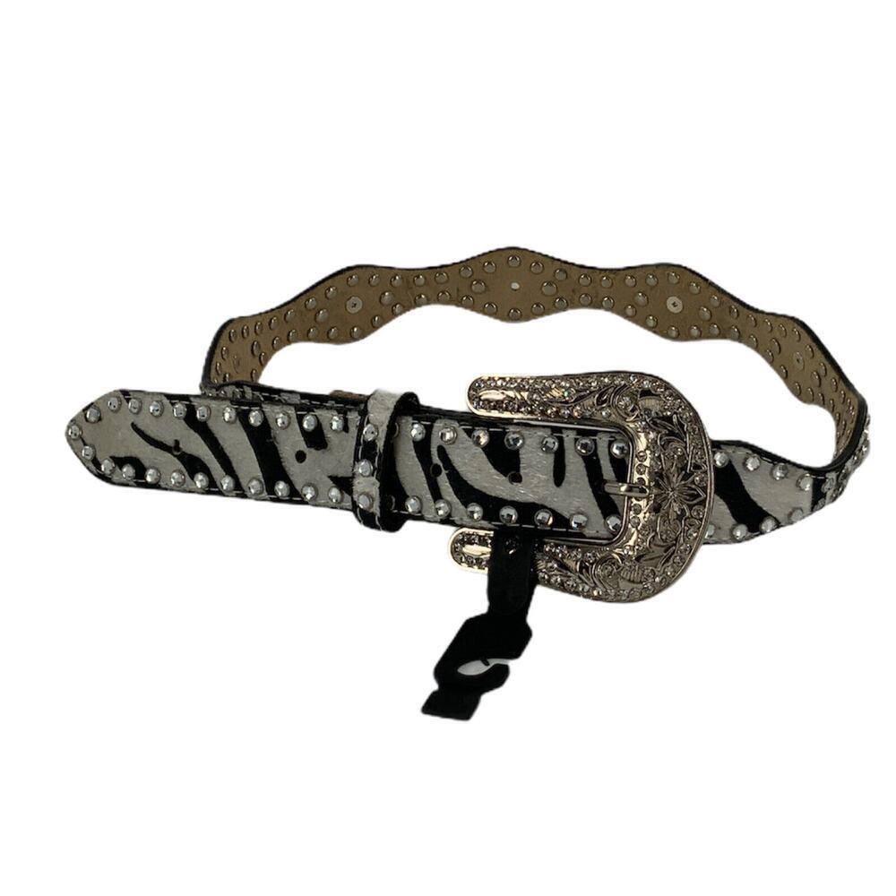 Nocoma Zebra Animal Print Genuine Leather Studded Western Women's Belt Size 30in